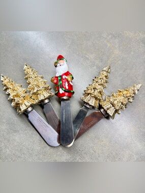 Vintage 1990s Boston Warehouse Gold Christmas Tree Cheese Spreaders Set of 4